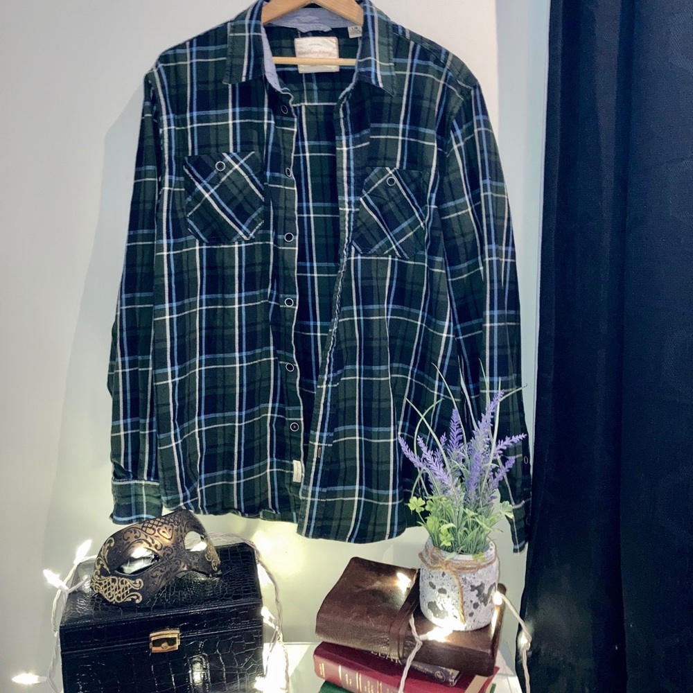 Green and Blue Plaid Button Up